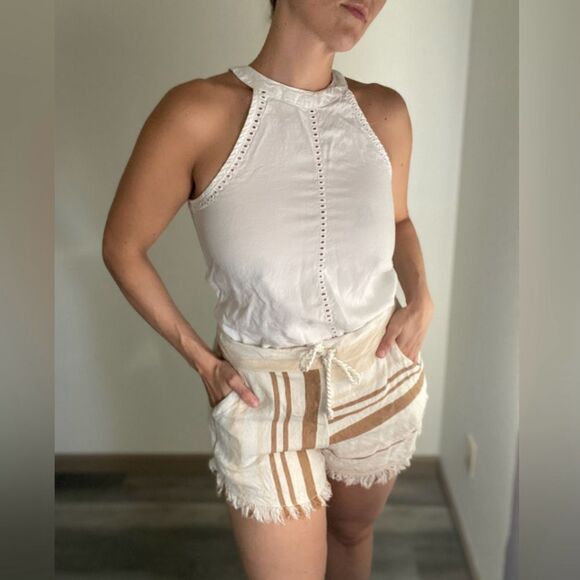 Rip Curl Shorts Brown Tan Cream Stripe Elastic Waist XL - Picture 1 of 10